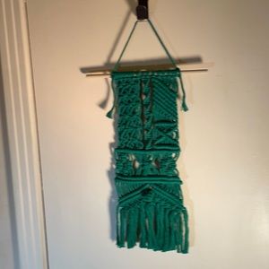 Macrame Wall Hanging Green 6” x 21” Wooden Dowel 11”